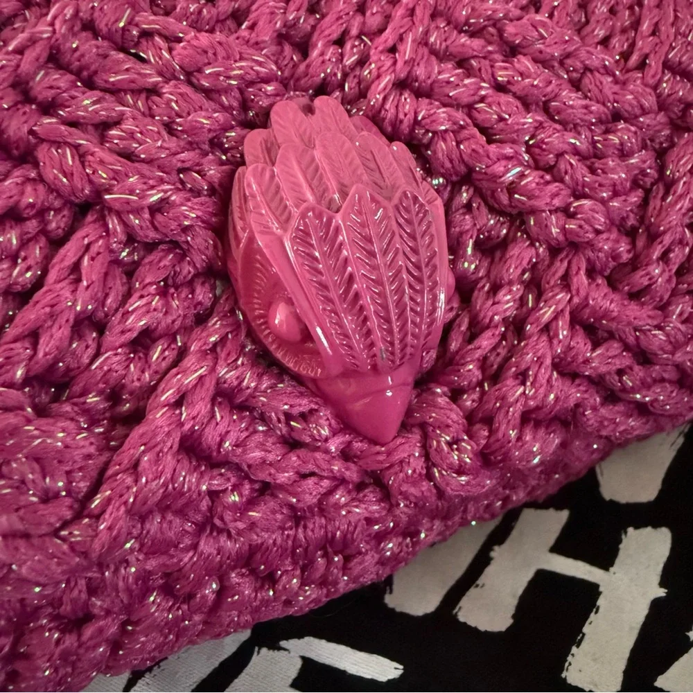 Kurt Geiger EUC Magenta Sparkle Crochet 2 Way Bag - Picture 5 of 9